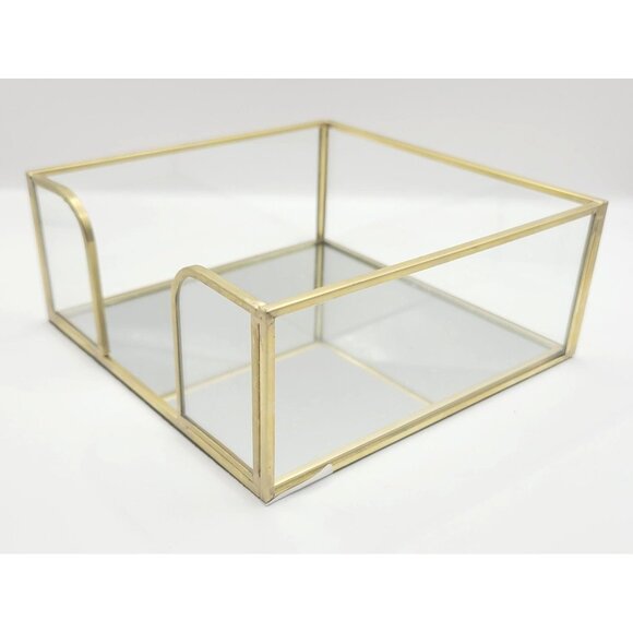 Napkin Holder Square Acetate Mirror Gold Brass Stylish Table Scape - Picture 3 of 9